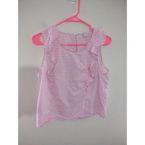 J. Crew Pink Striped Ruffle Tank Top
